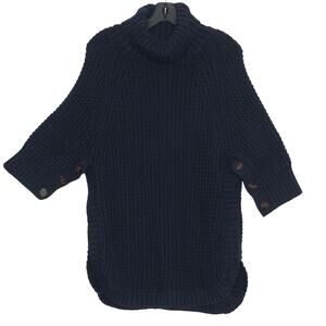 J Crew Sweater Poncho Chunky Turtleneck Cozy Dark Academia Cottage Navy Blue XS